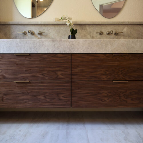 bathroom remodel walnut vanity custom san antonio tx