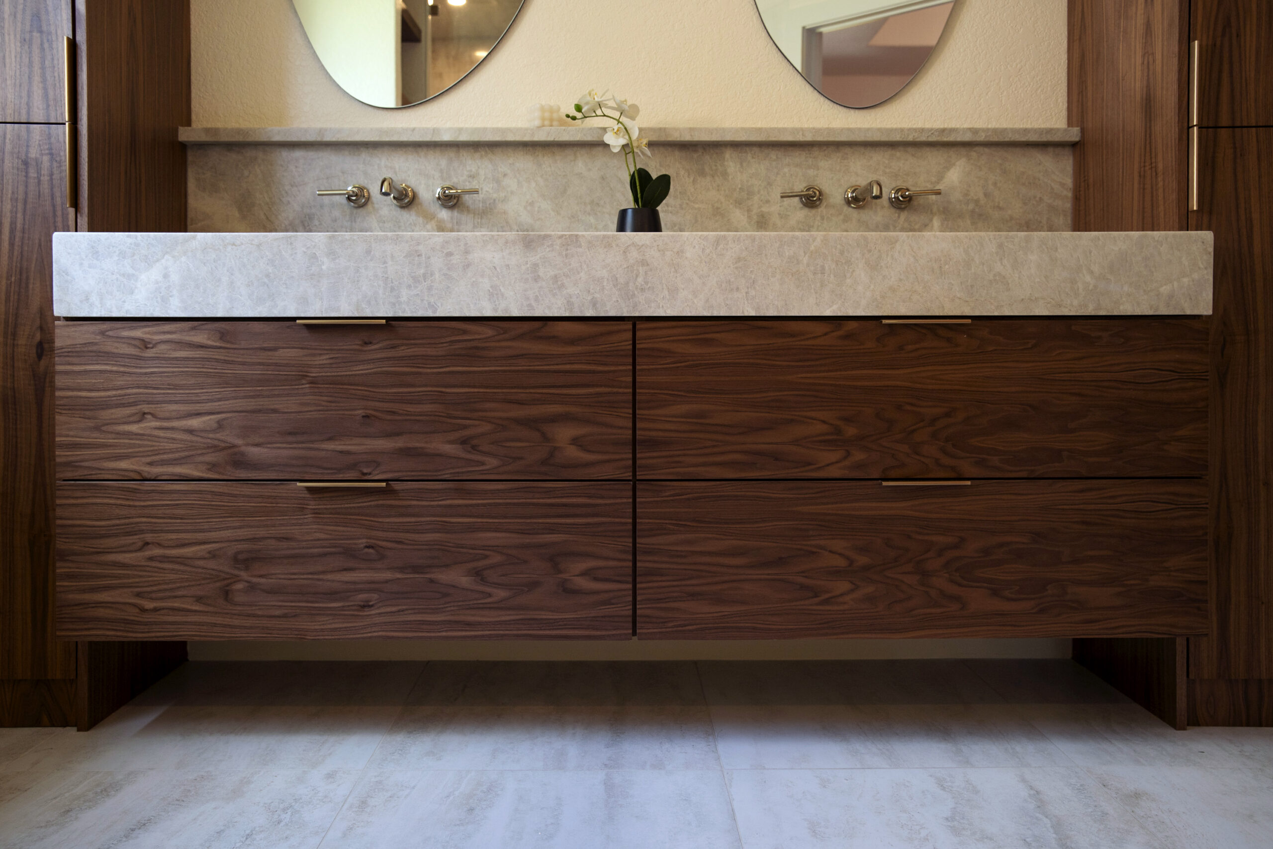bathroom remodel walnut vanity custom san antonio tx