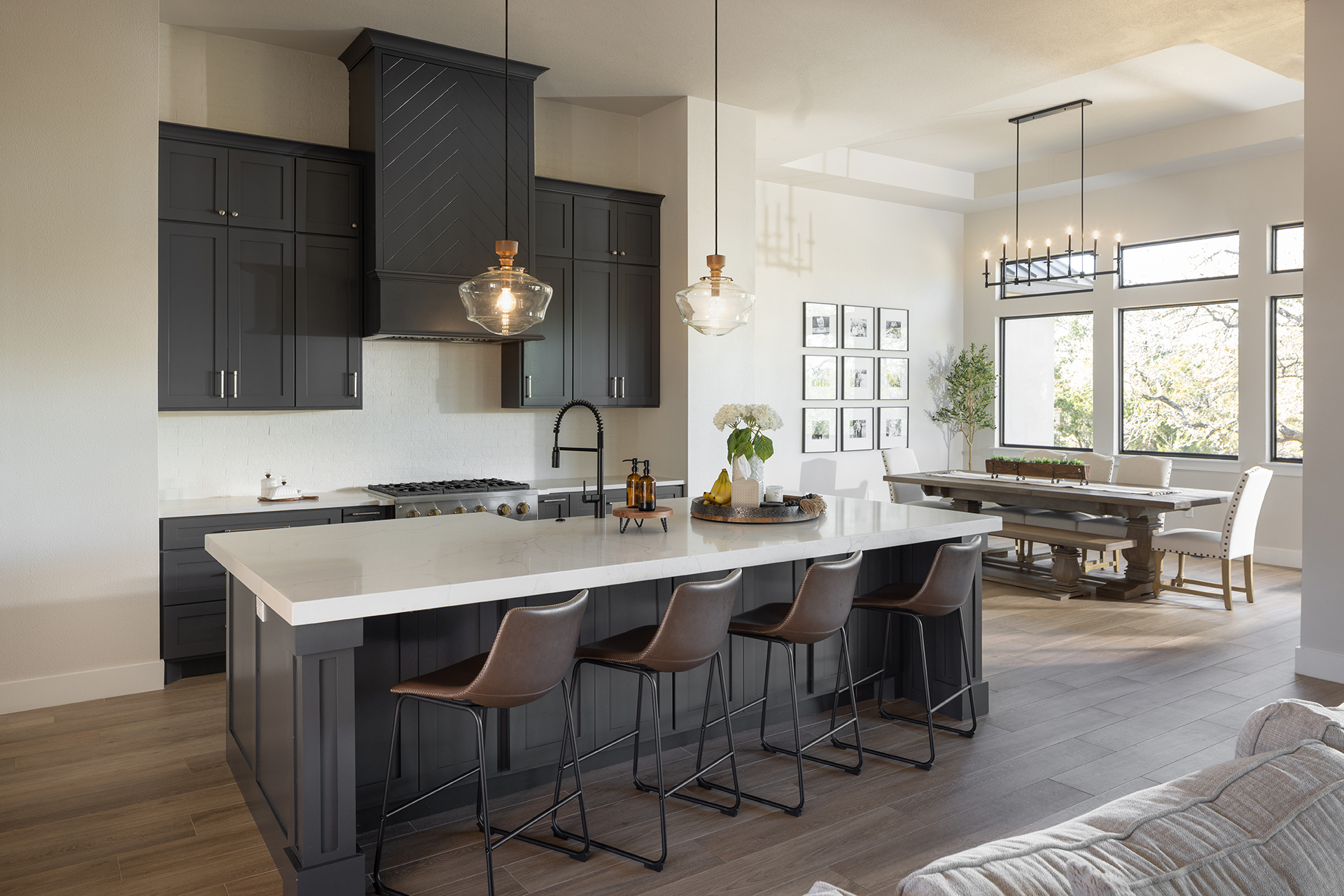 grey kitchen island wood look flooring