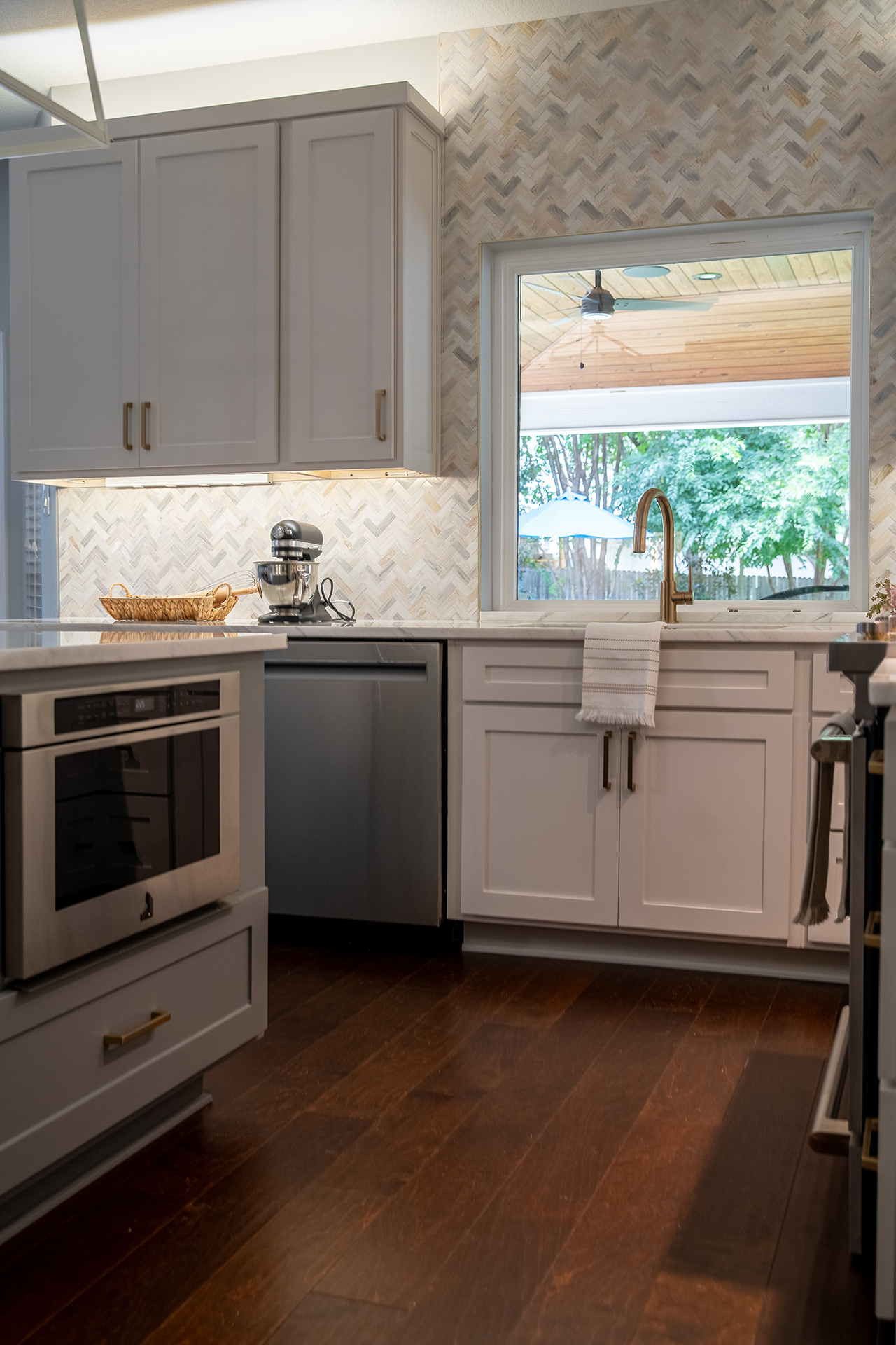 kitchen remodel wood flooring white cabinets
