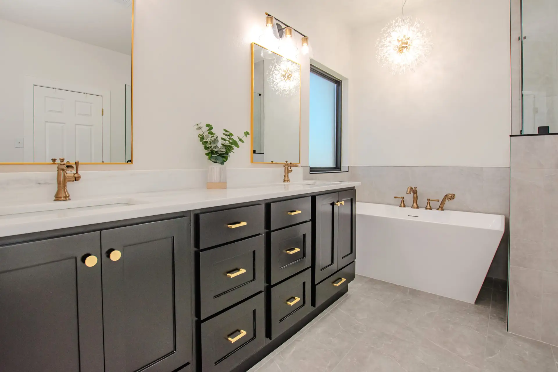 bathroom remodel black white gold minimalism san antonio