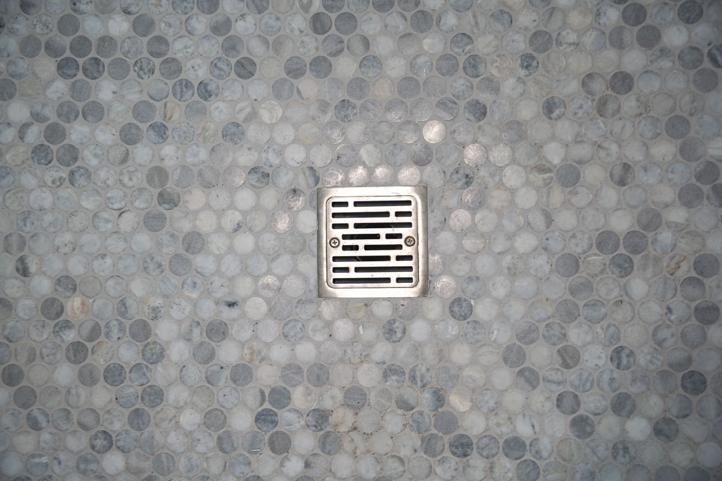 penny rounds capri blue tile shower floor bathroom remodel