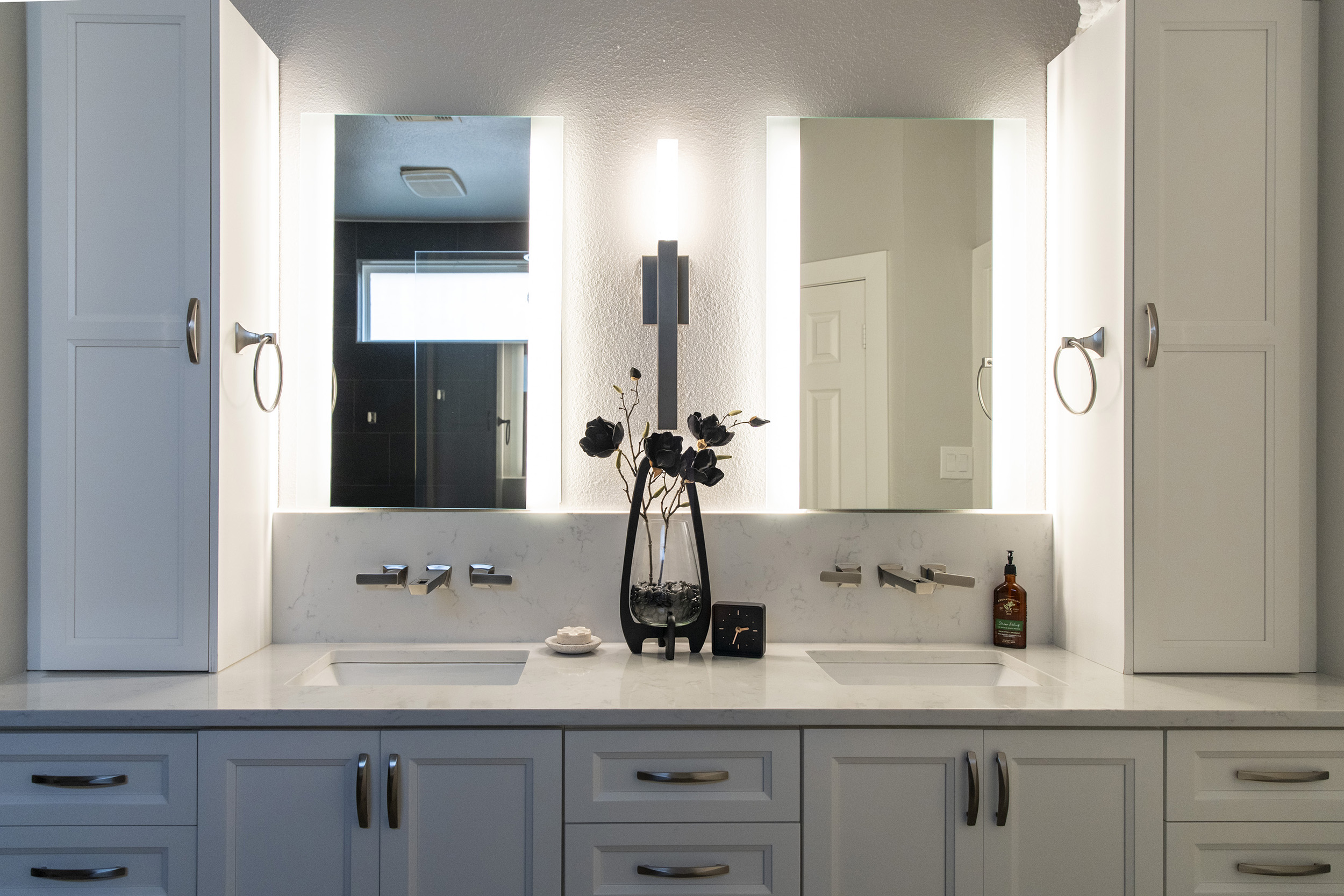 his and her sinks custom vanity bathroom remodel oak run
