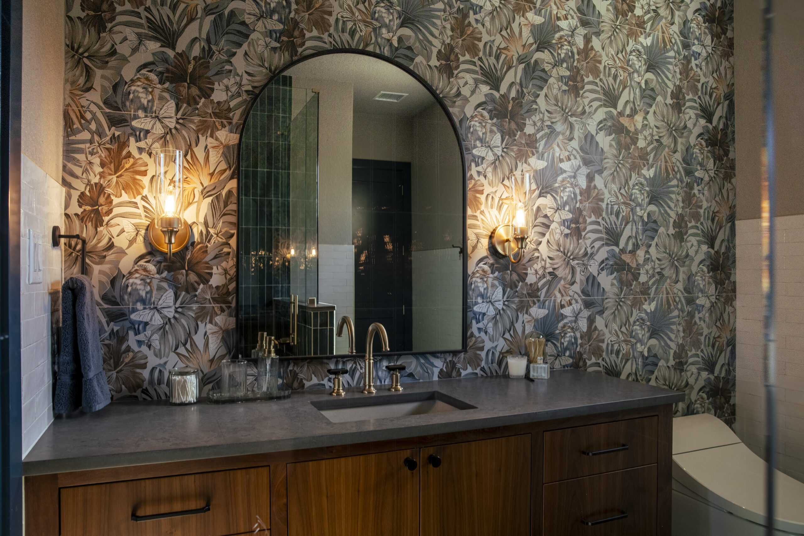 home expansion new bathroom build interior design floral tile