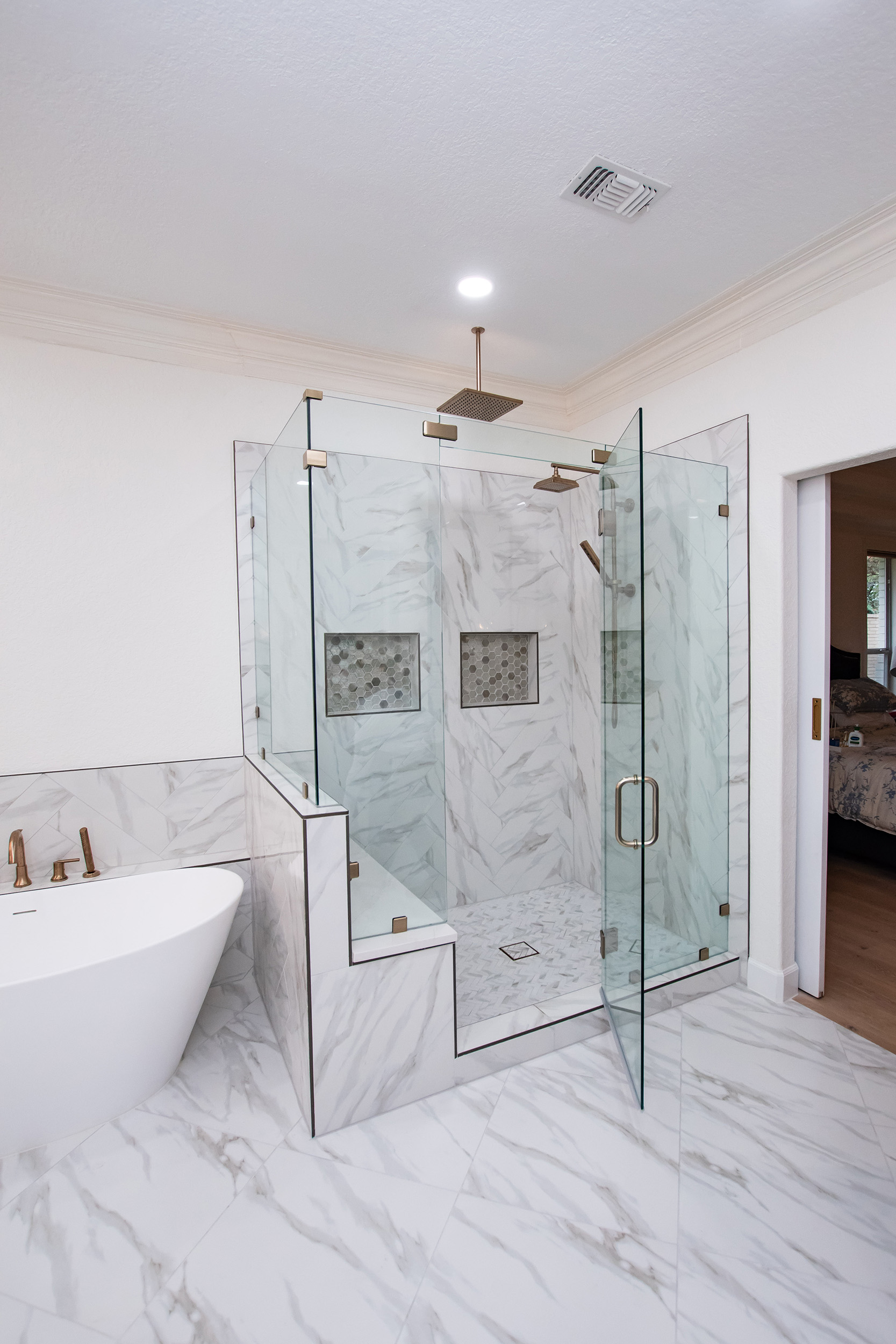 stone tub walk in shower bathroom remodel shavano creek