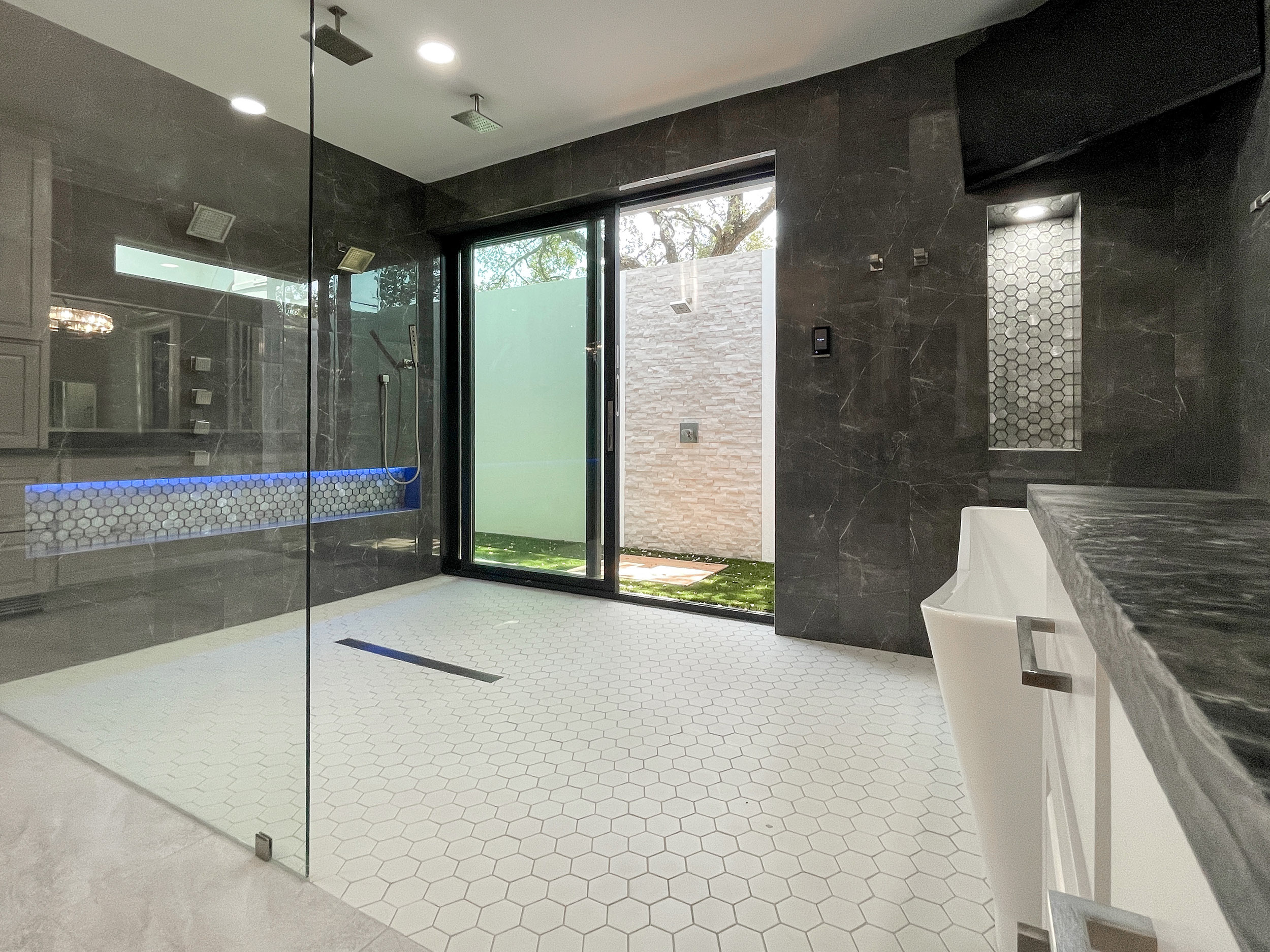 sliding door outdoor shower