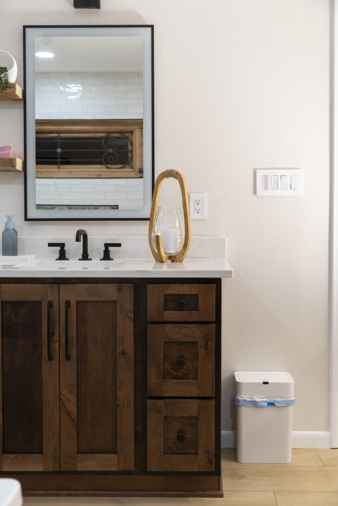 windcrest bathroom remodel walnut stained vanity