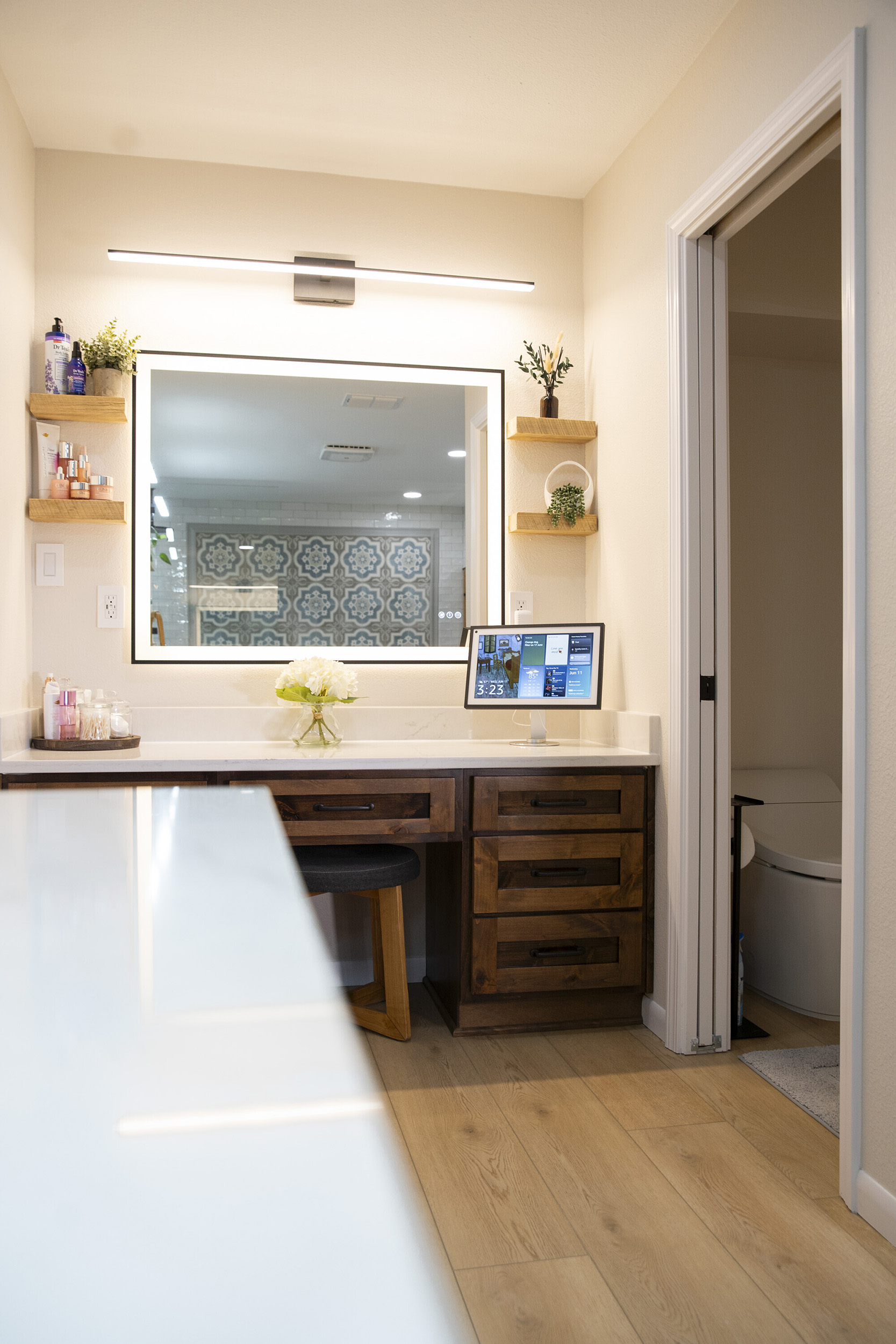 led vanity mirror custom walnut stained vanity windcrest bathroom