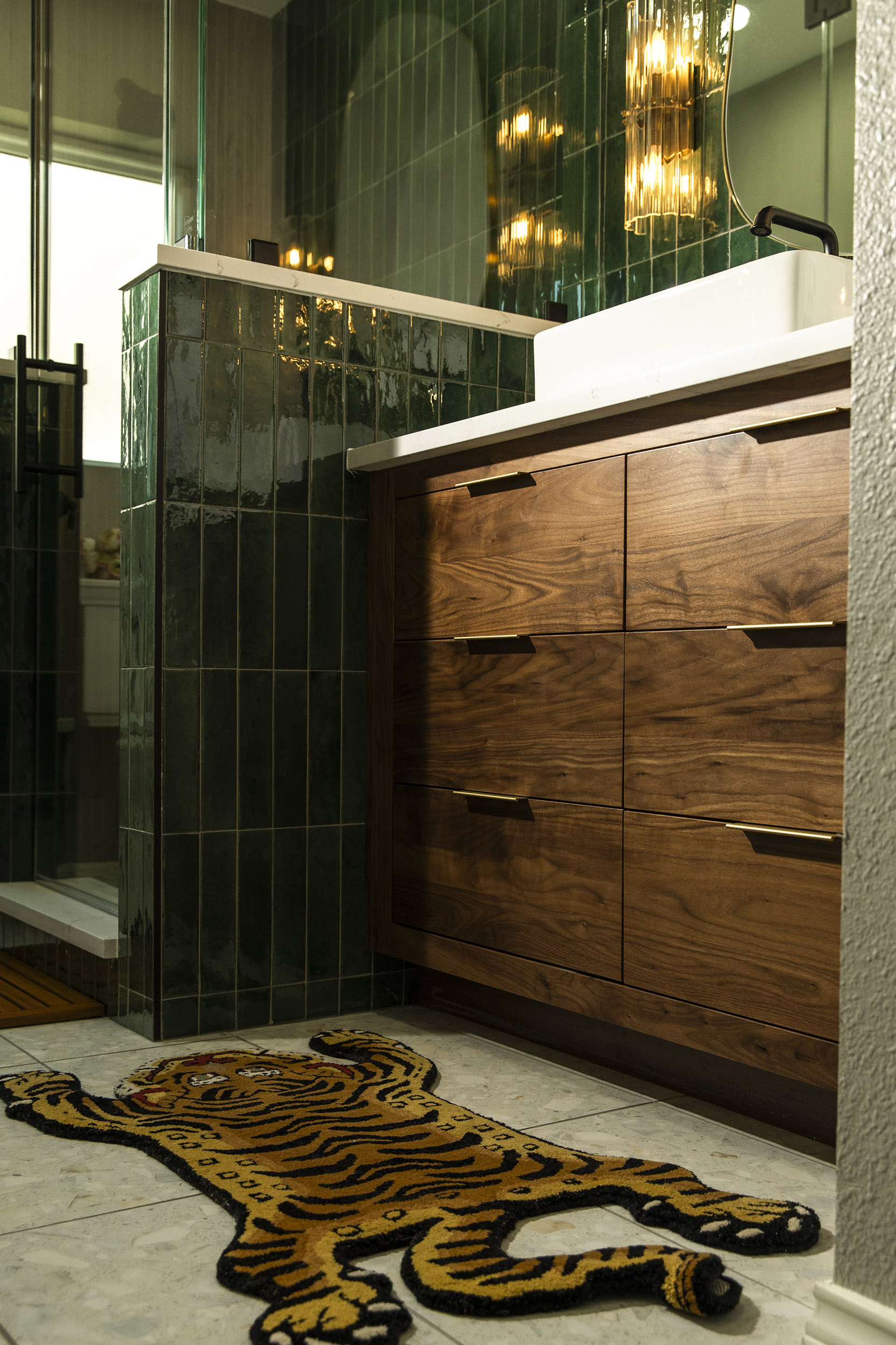 walnut vanity custom made blue jay cabinets bathroom remodel