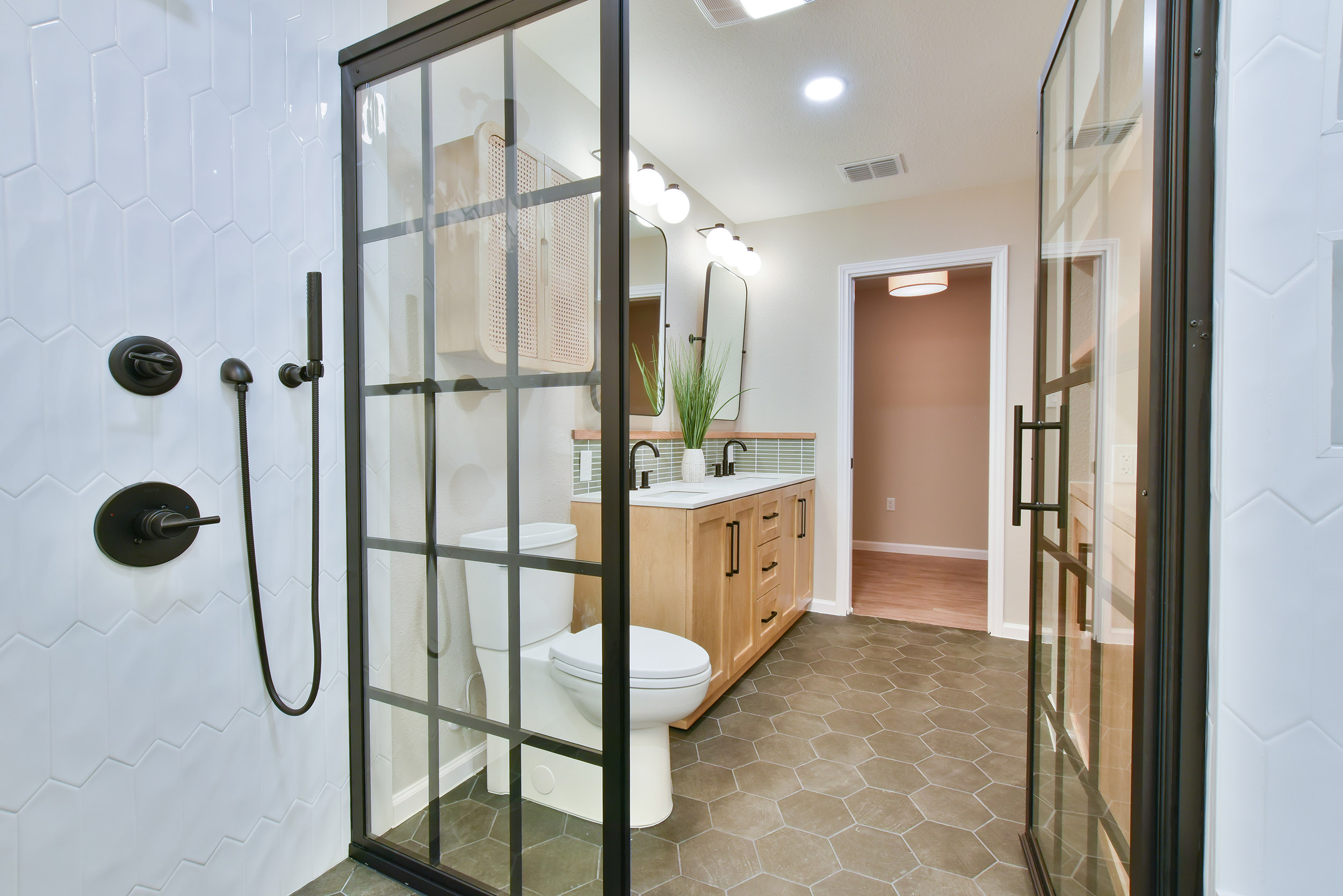 hollywood park bathroom remodel modern farmhouse glass doors