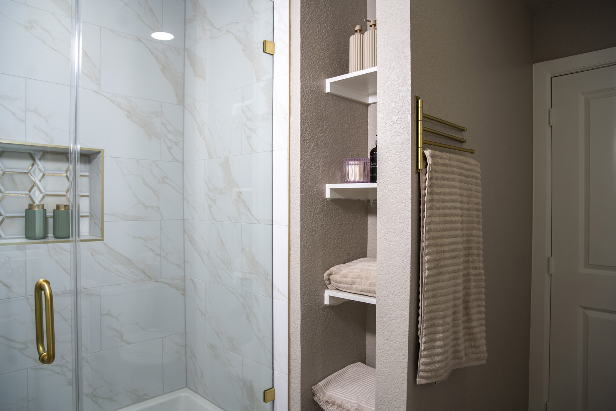 built in shelving bathroom remodel san antonio