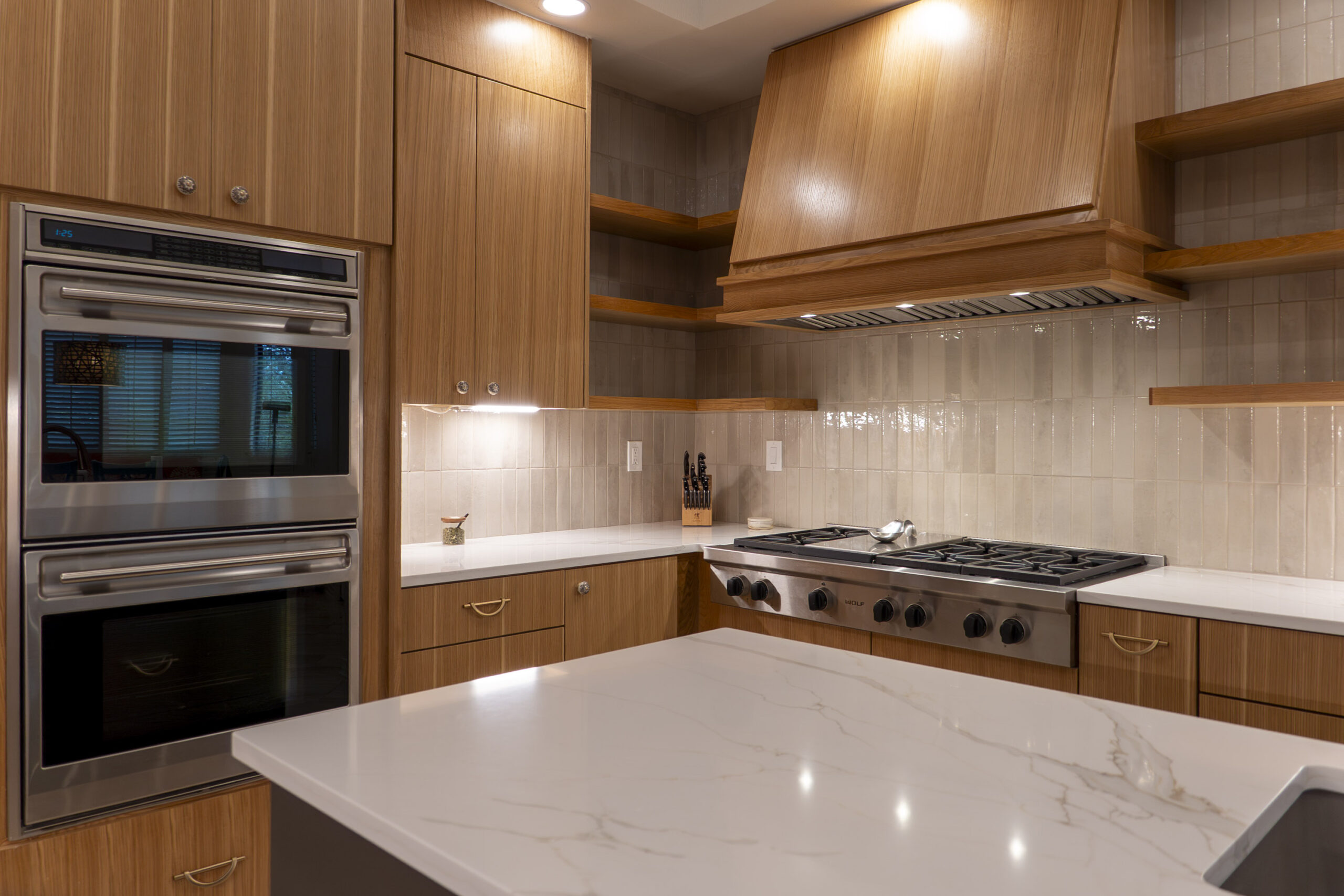 kitchen remodel, elm creek, warm wood tones, kitchen contractor, stone countertops, custom cabinets